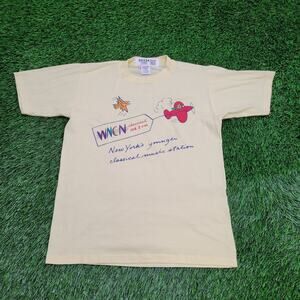 Vintage 80s New-York WNCN 104.3 FM Radio Shirt Womens S/M 18x23 Yellow